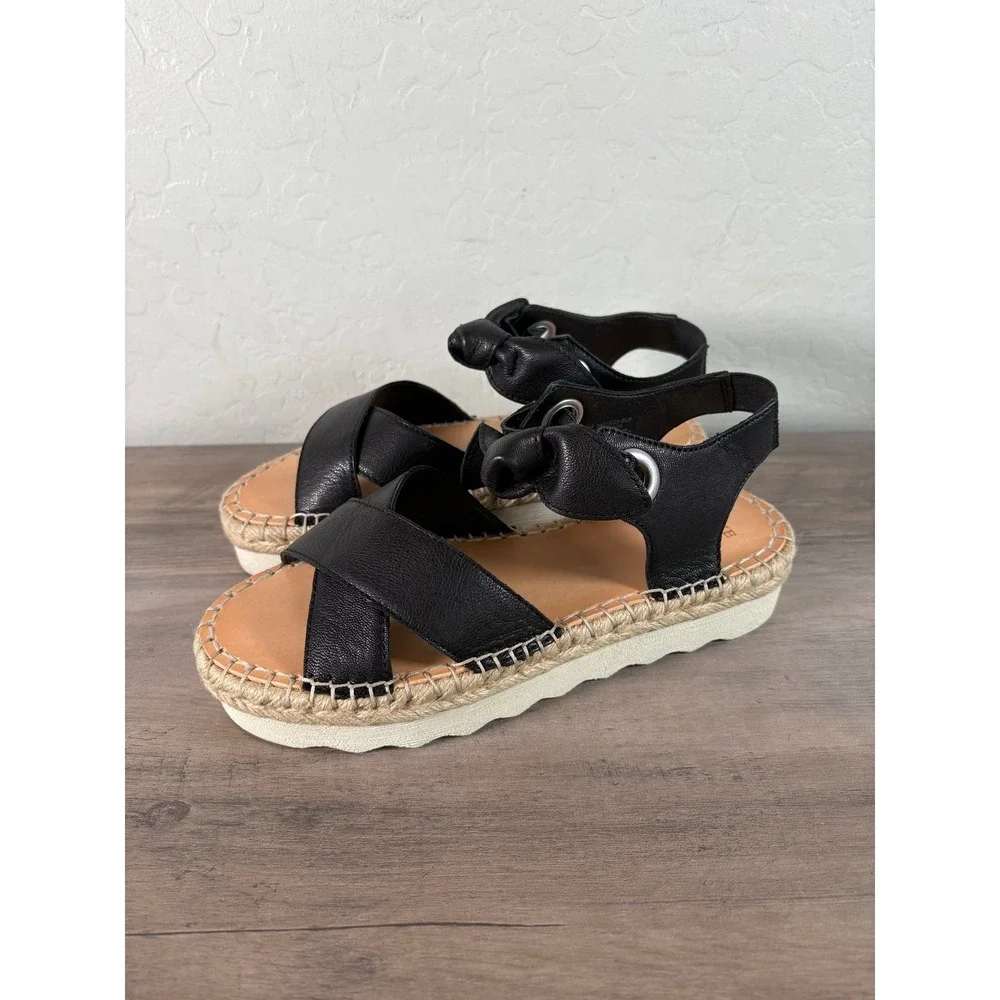 Frye and Co Lula Bow Sandal Black Leather Espadrille Platform‎ 9.5 M 3471623-BLK